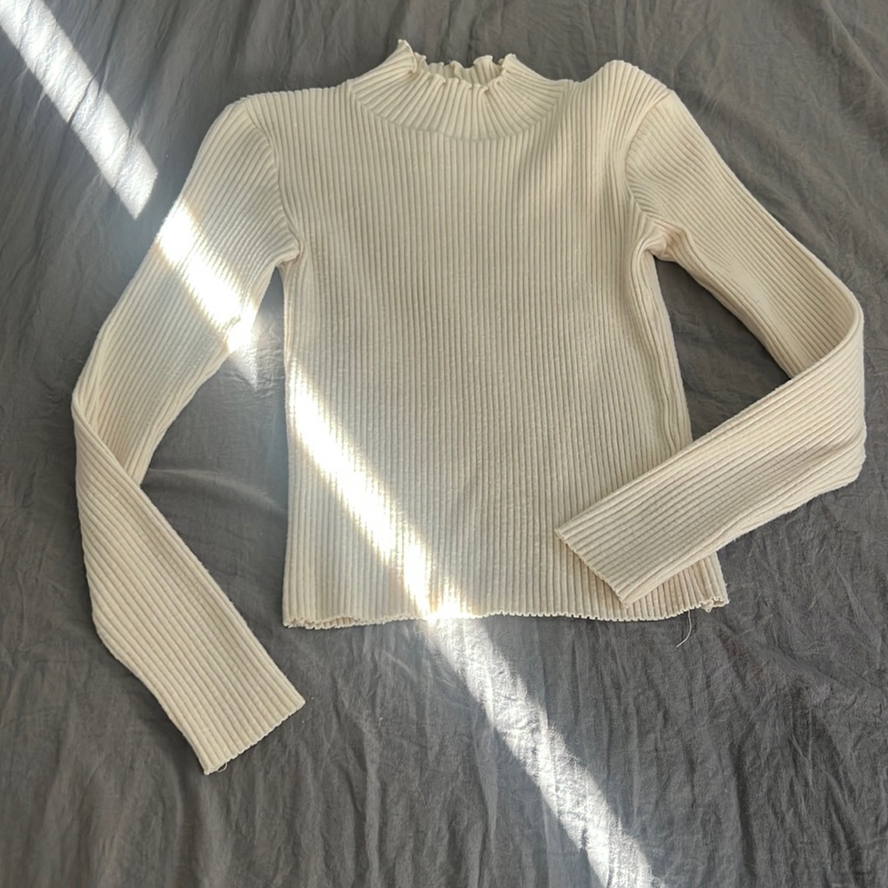 Zara Cream Ribbed Long Sleeve Top